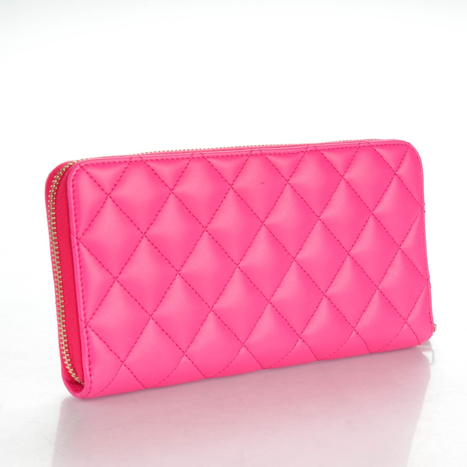 Chanel Lambskin Quilted Large Gusset Zip Around Wallet Pink 3 of 8