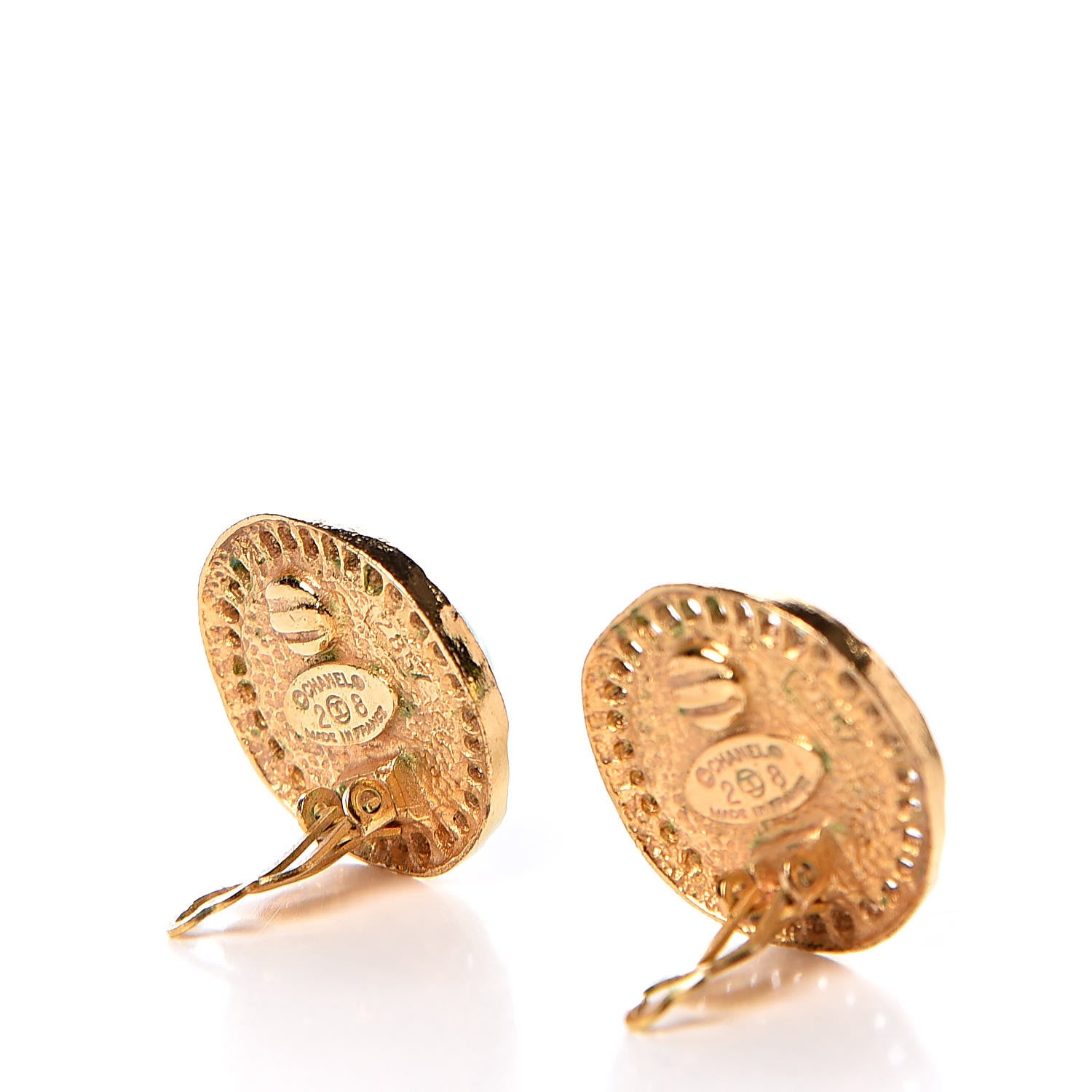 Chanel Resin CC Clip On Earrings Gold Green 3 of 4