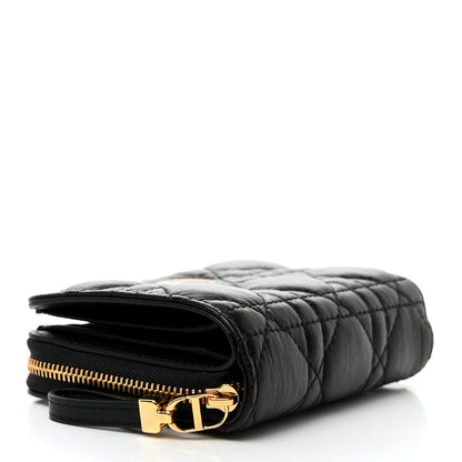 Christian Dior Grained Calfskin Supple Cannage Caro Scarlet Zipped Wallet Black 4 of 9