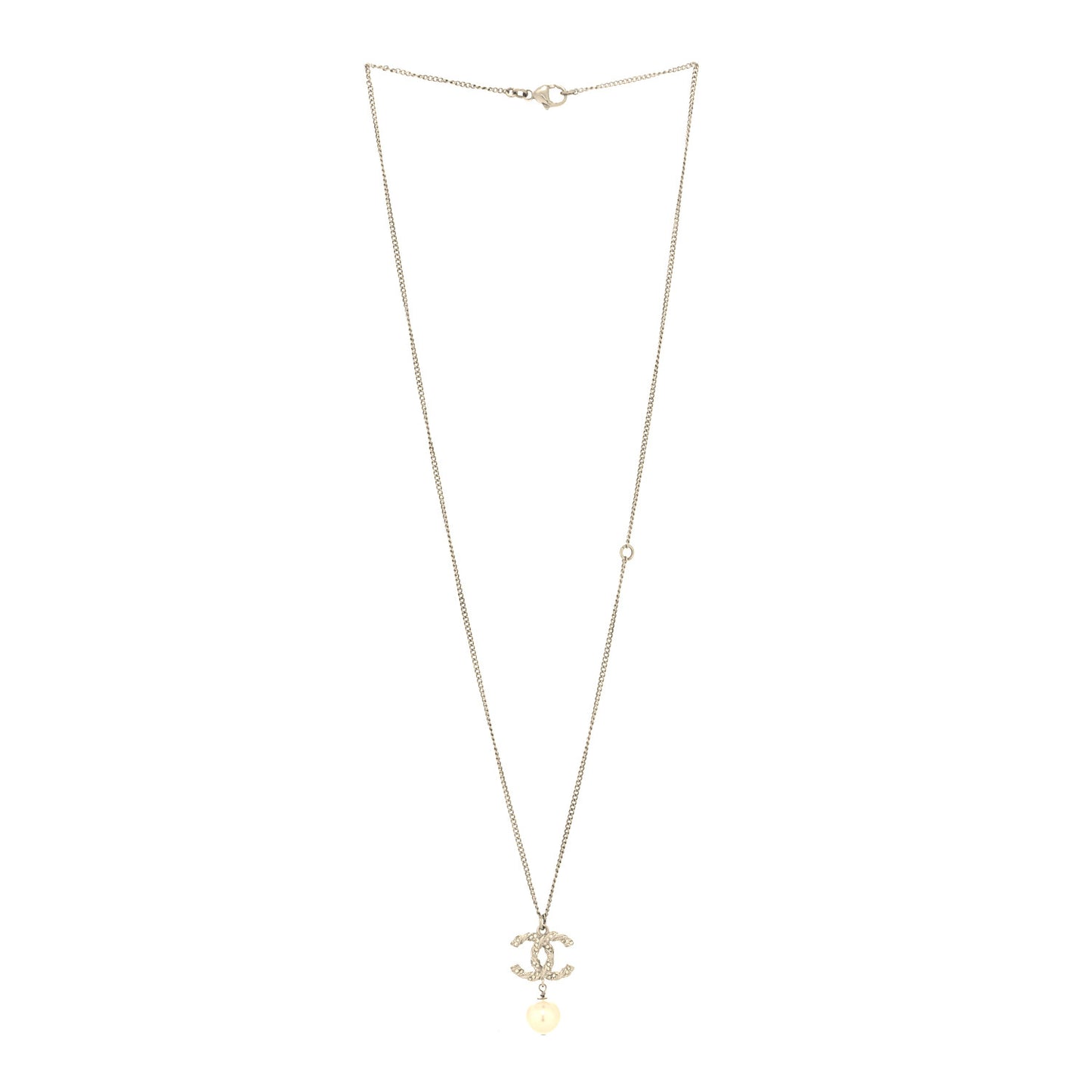 Crystal Pearl Twisted CC Drop Necklace Silver