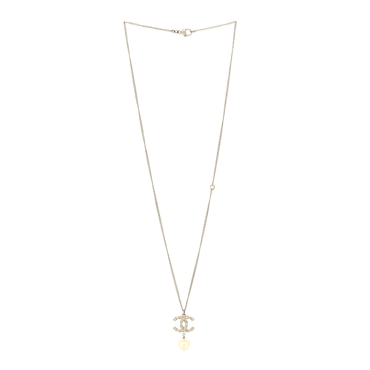 Chanel Crystal Pearl Twisted CC Drop Necklace Silver 3 of 5