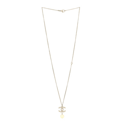 Chanel Crystal Pearl Twisted CC Drop Necklace Silver 3 of 5