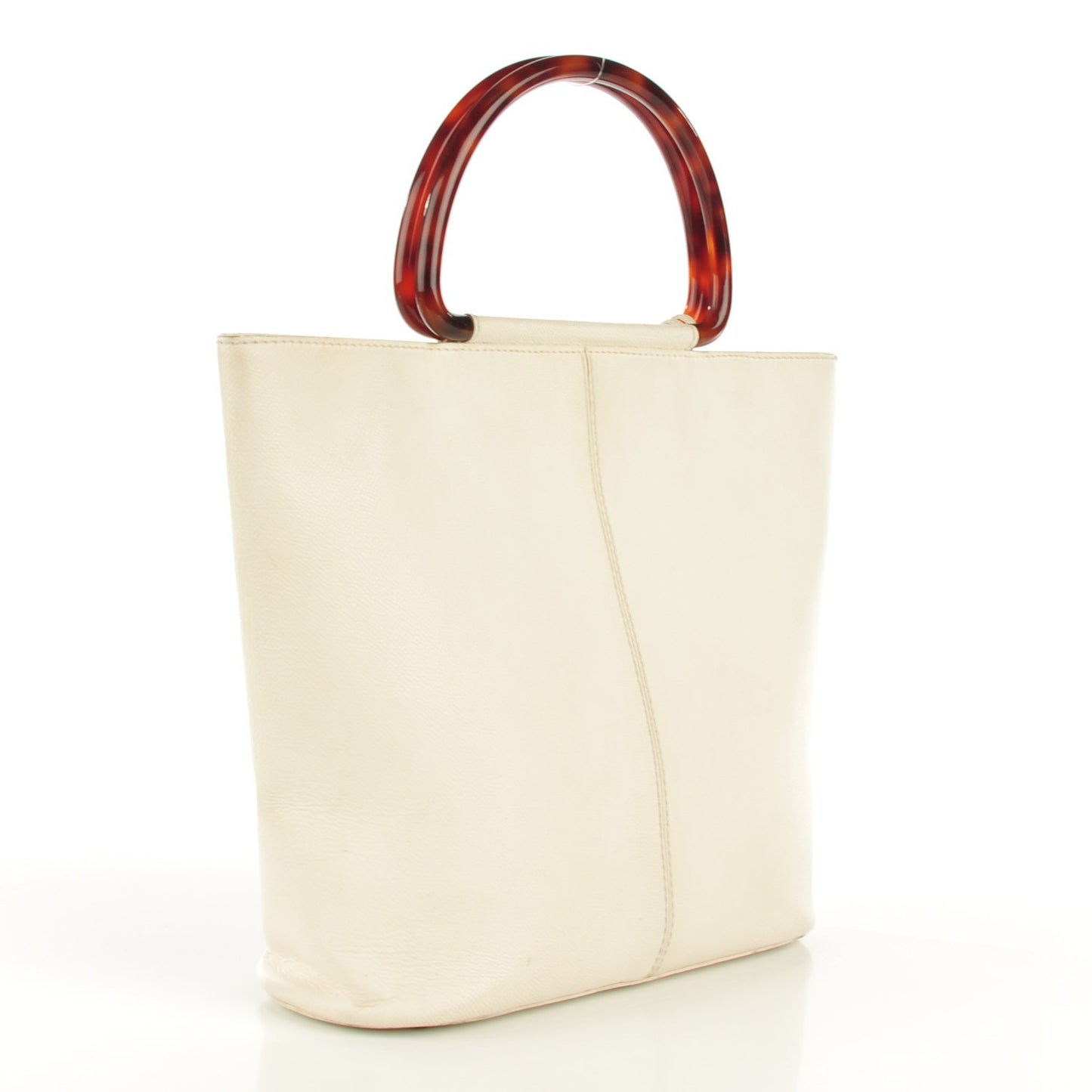 Grained Calfskin Tortoise Handle Tote White