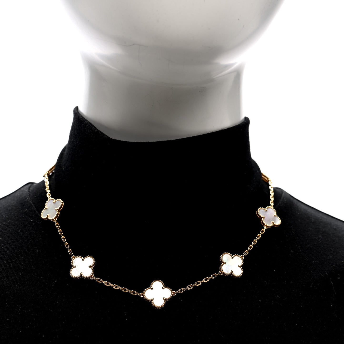 18K Yellow Gold Mother of Pearl 10 Motifs Vintage Alhambra Necklace