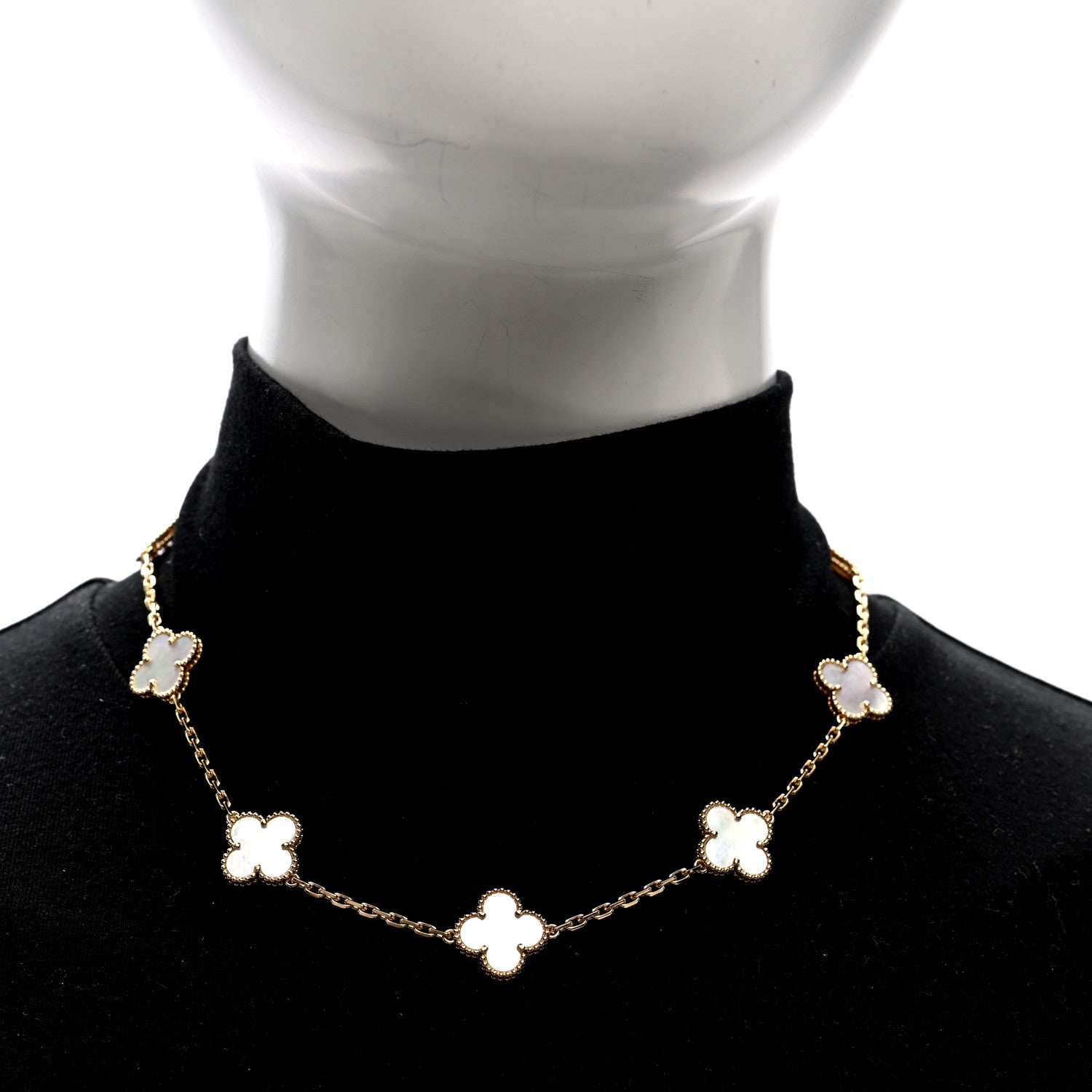 Van Cleef & Arpels 18K Yellow Gold Mother of Pearl 10 Motifs Vintage Alhambra Necklace 2 of 4