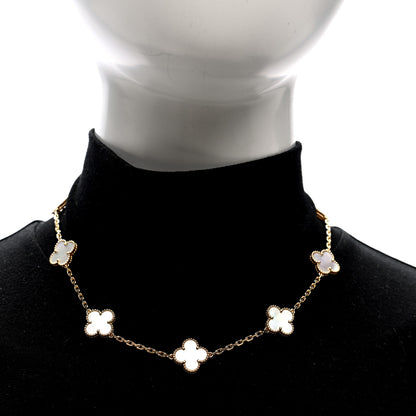Van Cleef & Arpels 18K Yellow Gold Mother of Pearl 10 Motifs Vintage Alhambra Necklace 2 of 4