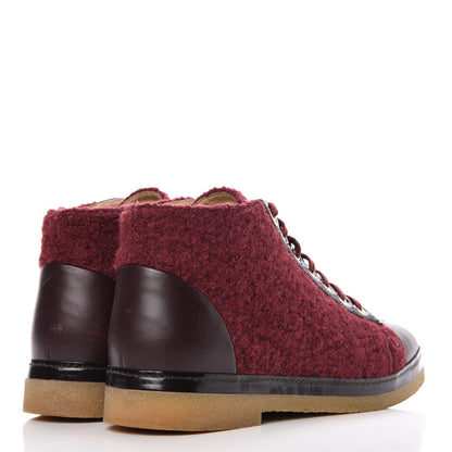 Chanel Tweed Calfskin CC Lace Up Short Boots 39.5 Burgundy 4 of 12