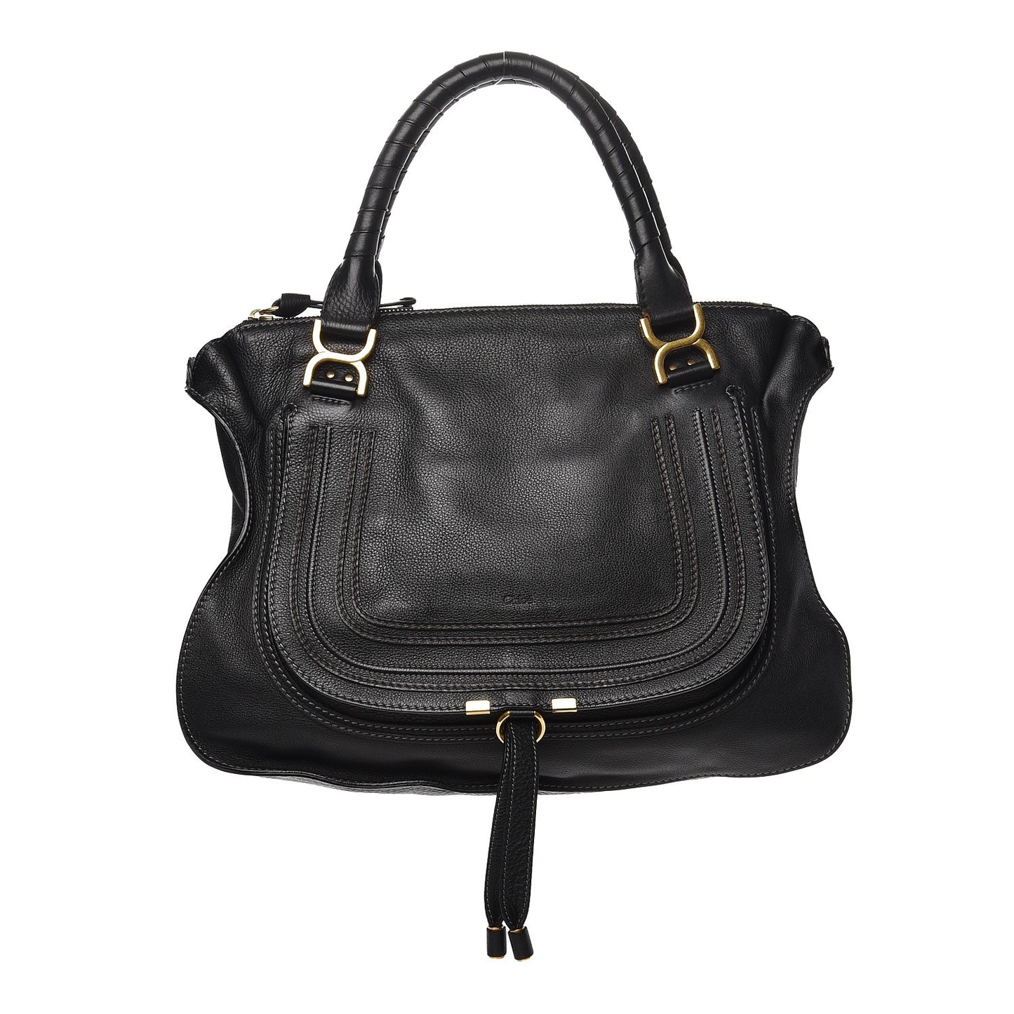 Calfskin Large Marcie Satchel Black