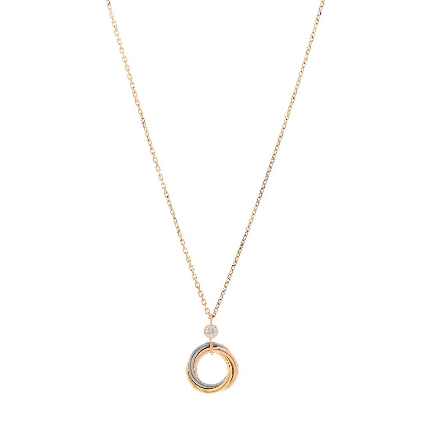 18K Pink Yellow White Gold Diamond Trinity Pendant Necklace