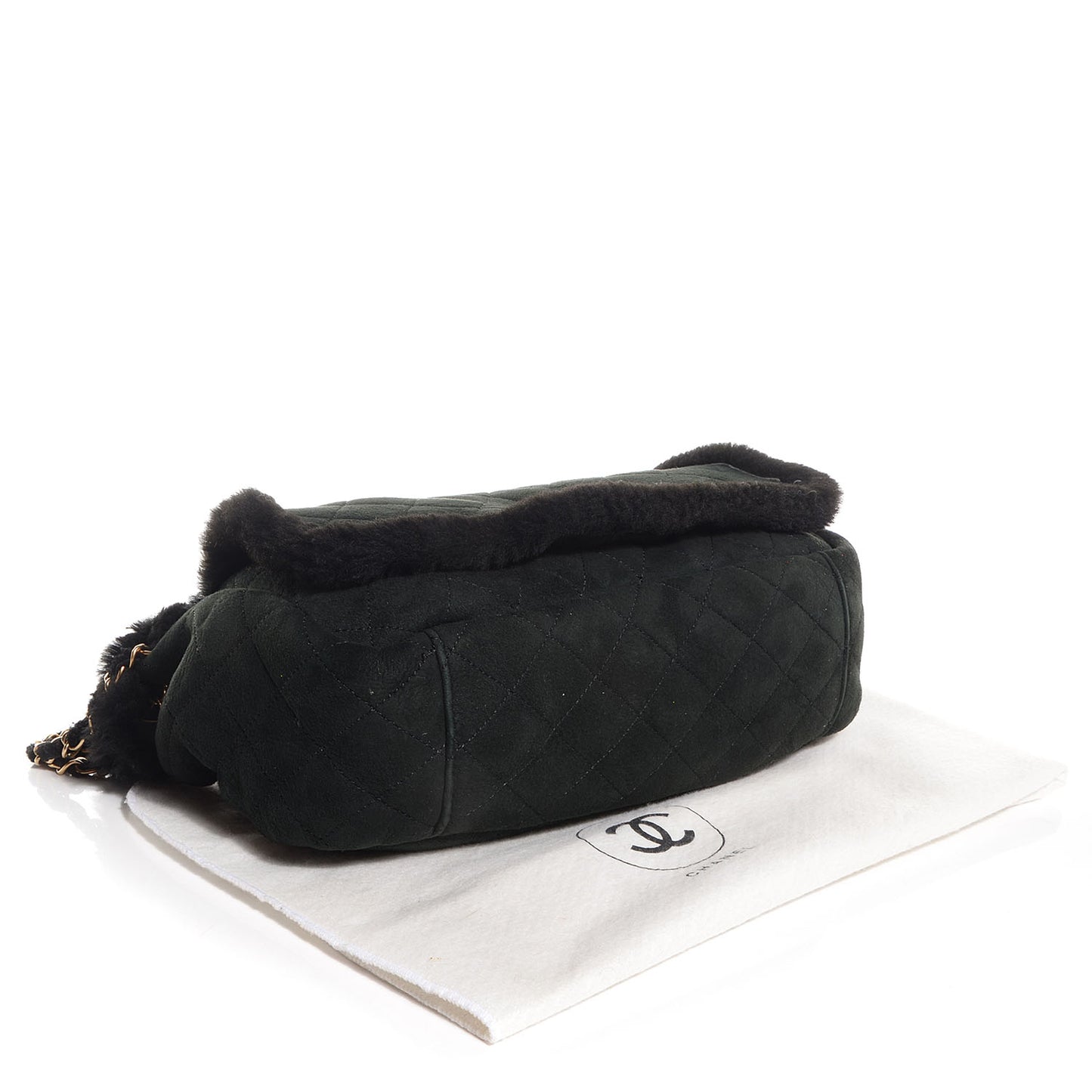 Shearling Suede Quilted Fur Flap Black