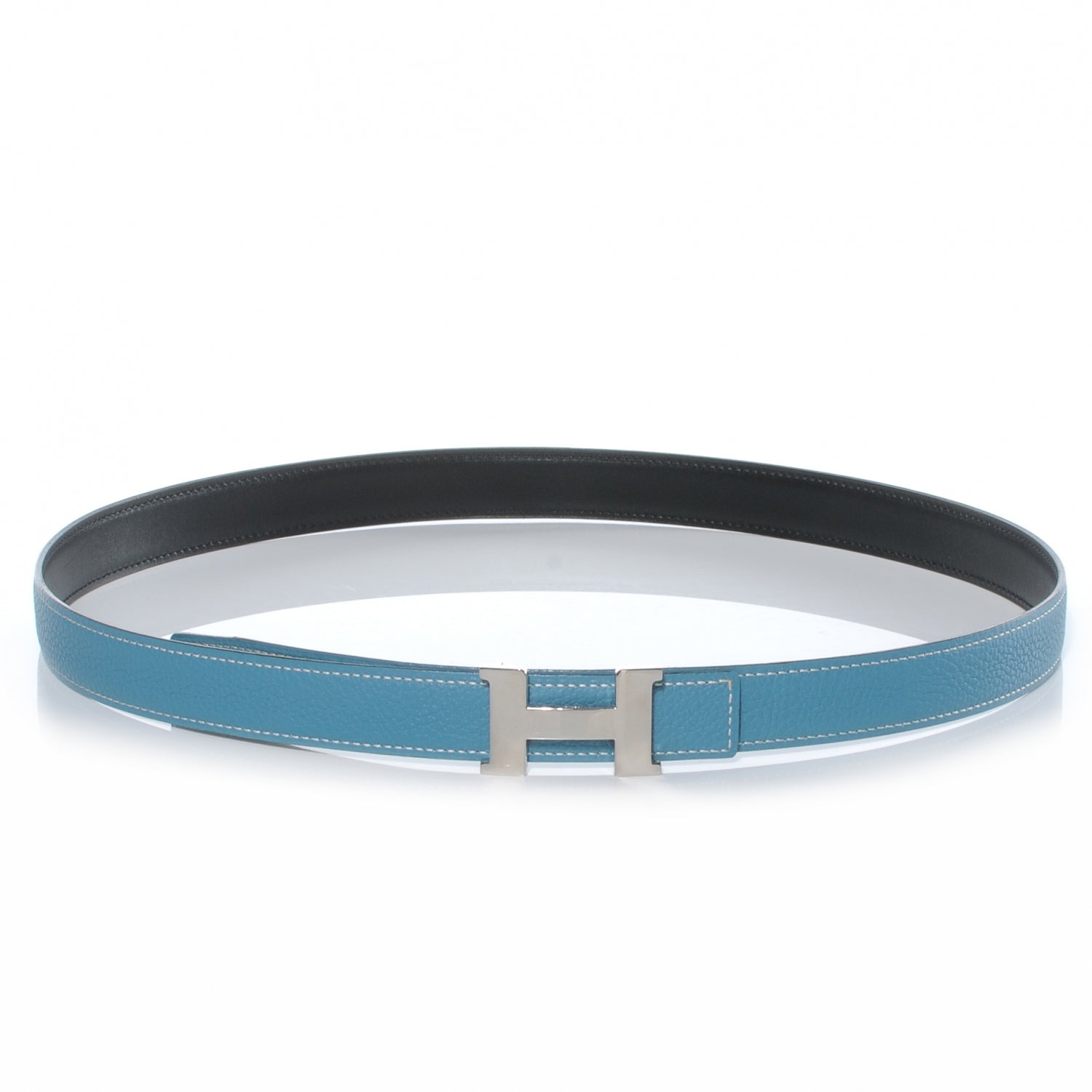 Hermes Box Togo Reversible Constance 24mm H Belt Blue Jean and Chocolate 90 1 of 5