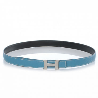 Hermes Box Togo Reversible Constance 24mm H Belt Blue Jean and Chocolate 90 1 of 5