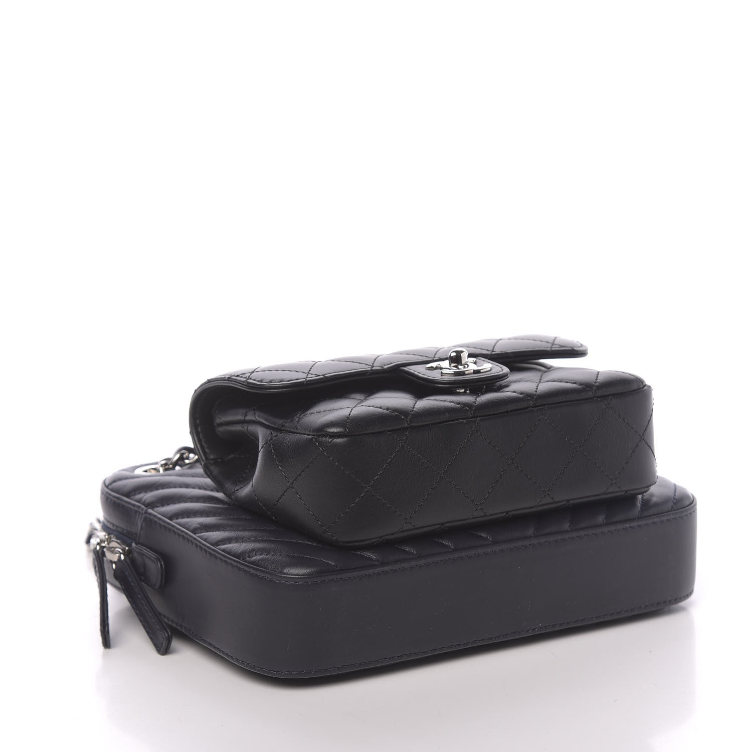 Chanel Calfskin Chevron Quilted Double Camera Bag With Flap Black 4 of 17