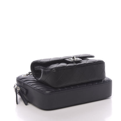 Chanel Calfskin Chevron Quilted Double Camera Bag With Flap Black 4 of 17