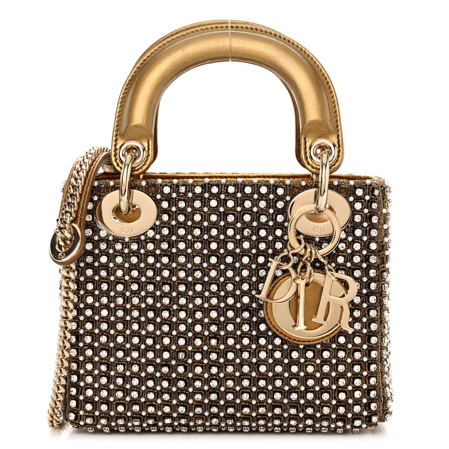 Christian Dior Metallic Calfskin Crystal Mini Lady Dior Gold 1 of 10