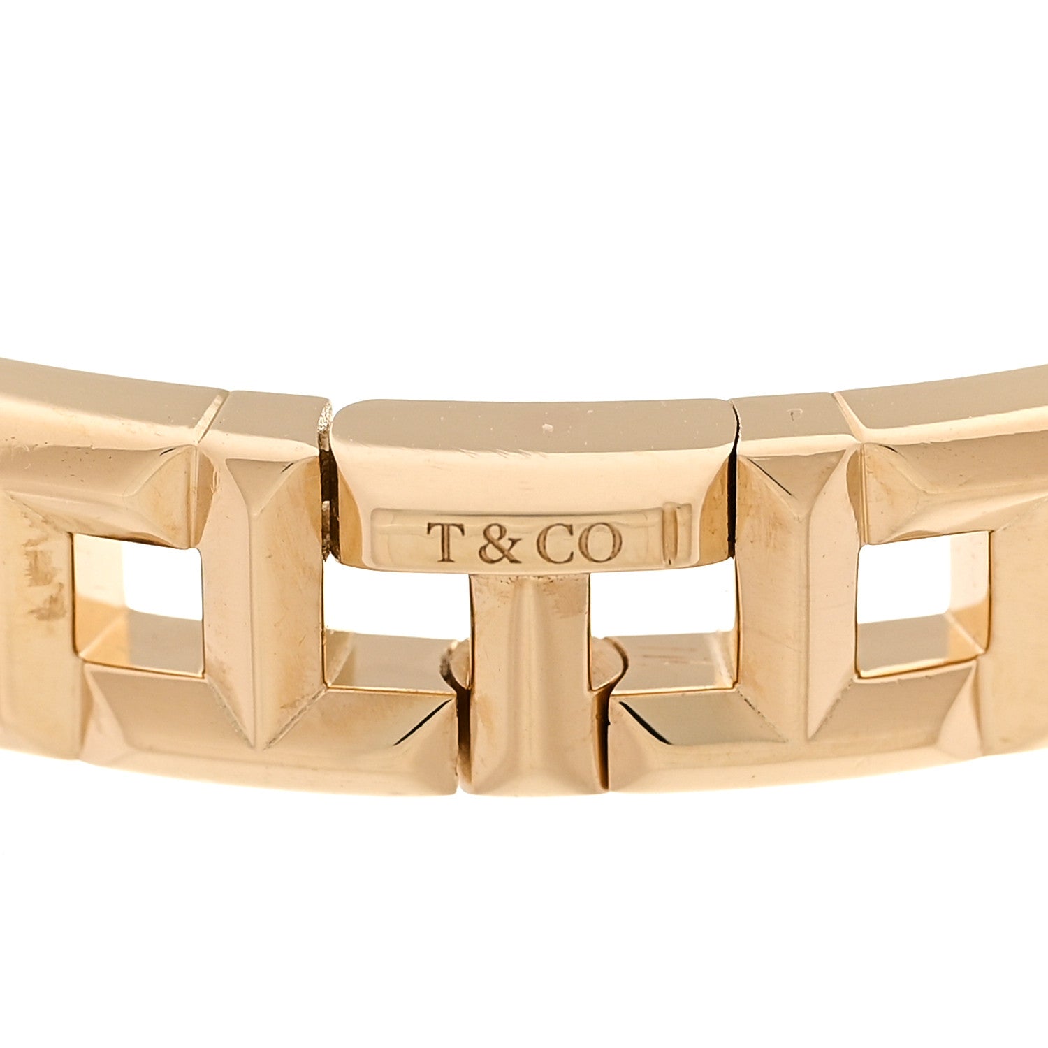 Tiffany 18K Yellow Gold Narrow T True Hinged Bangle Bracelet 3 of 4