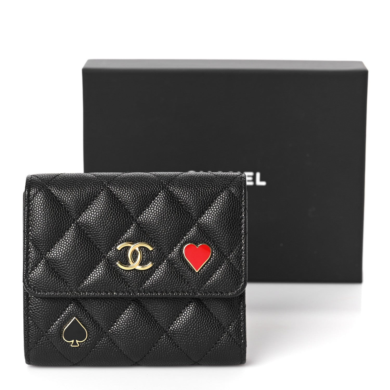 Chanel Caviar Quilted Enamel Coco Casino Compact Flap Wallet Black 10 of 10