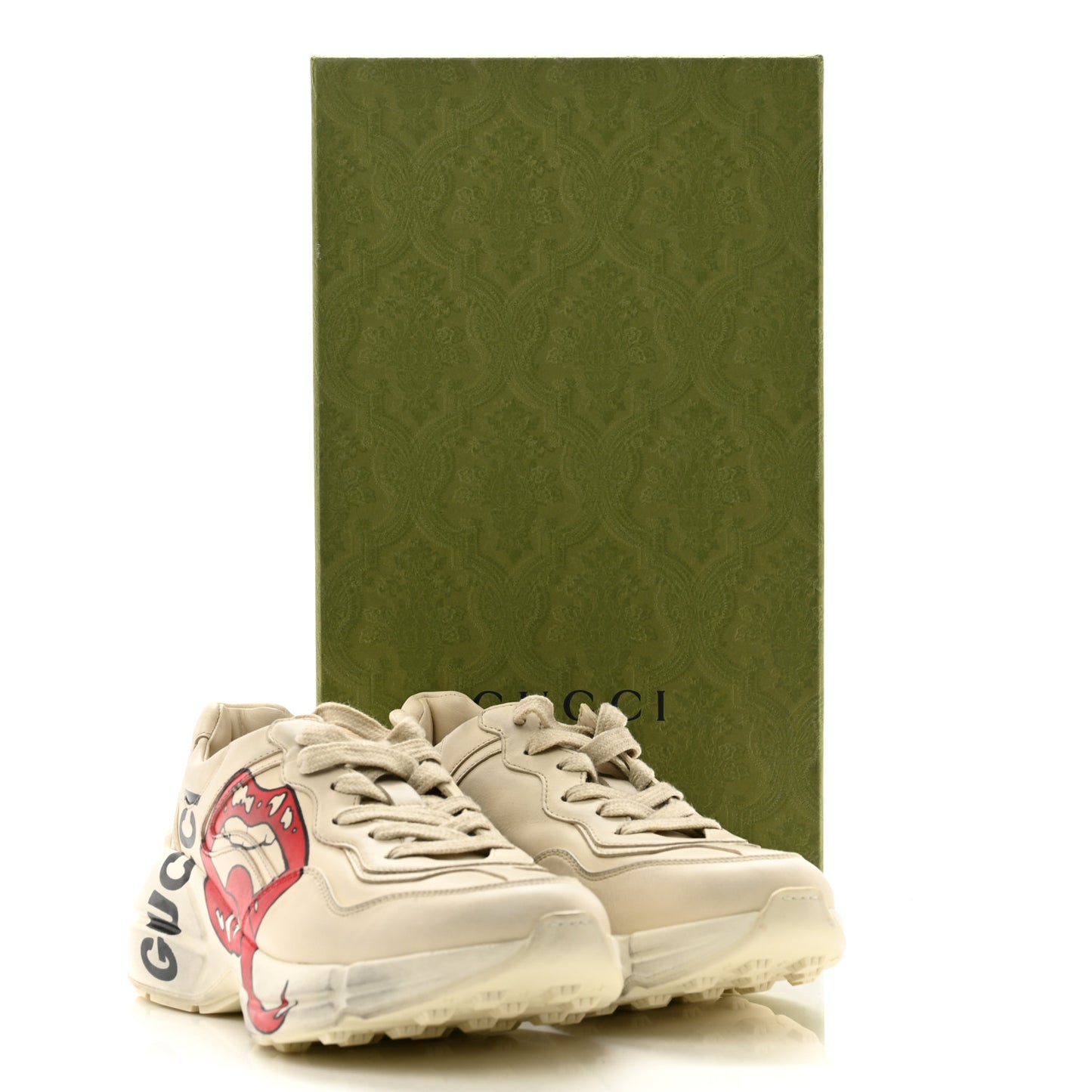 Calfskin Mouth Print Womens Rhyton Sneakers 36.5 Ivory