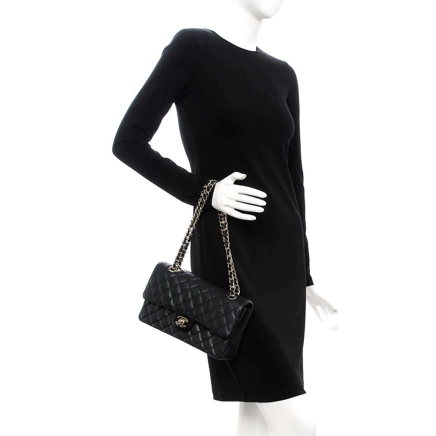 Caviar Quilted Medium Double Flap Black