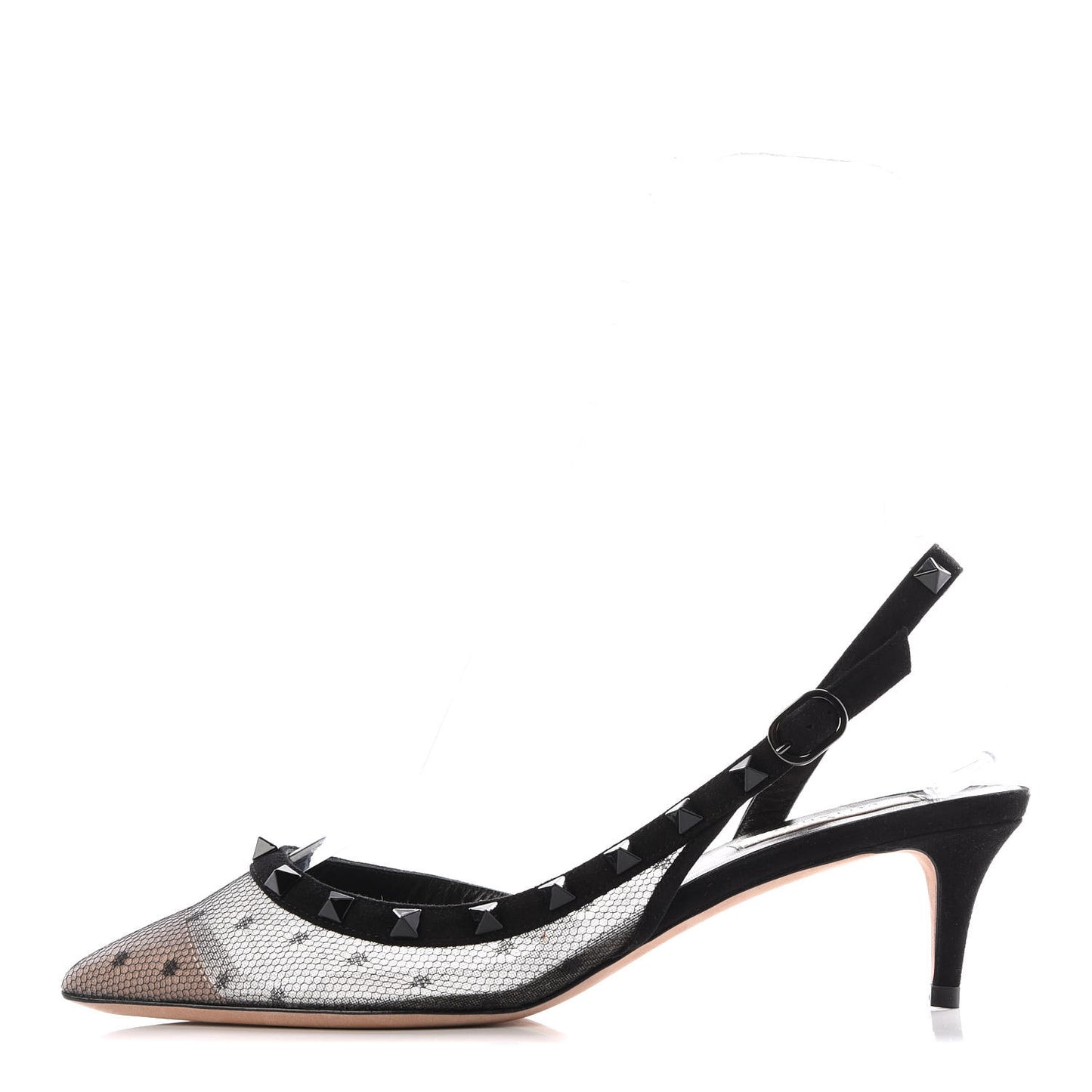 Mesh Point d'Esprit Rockstud Half D'Orsay Slingback 50mm Pumps 38 Black