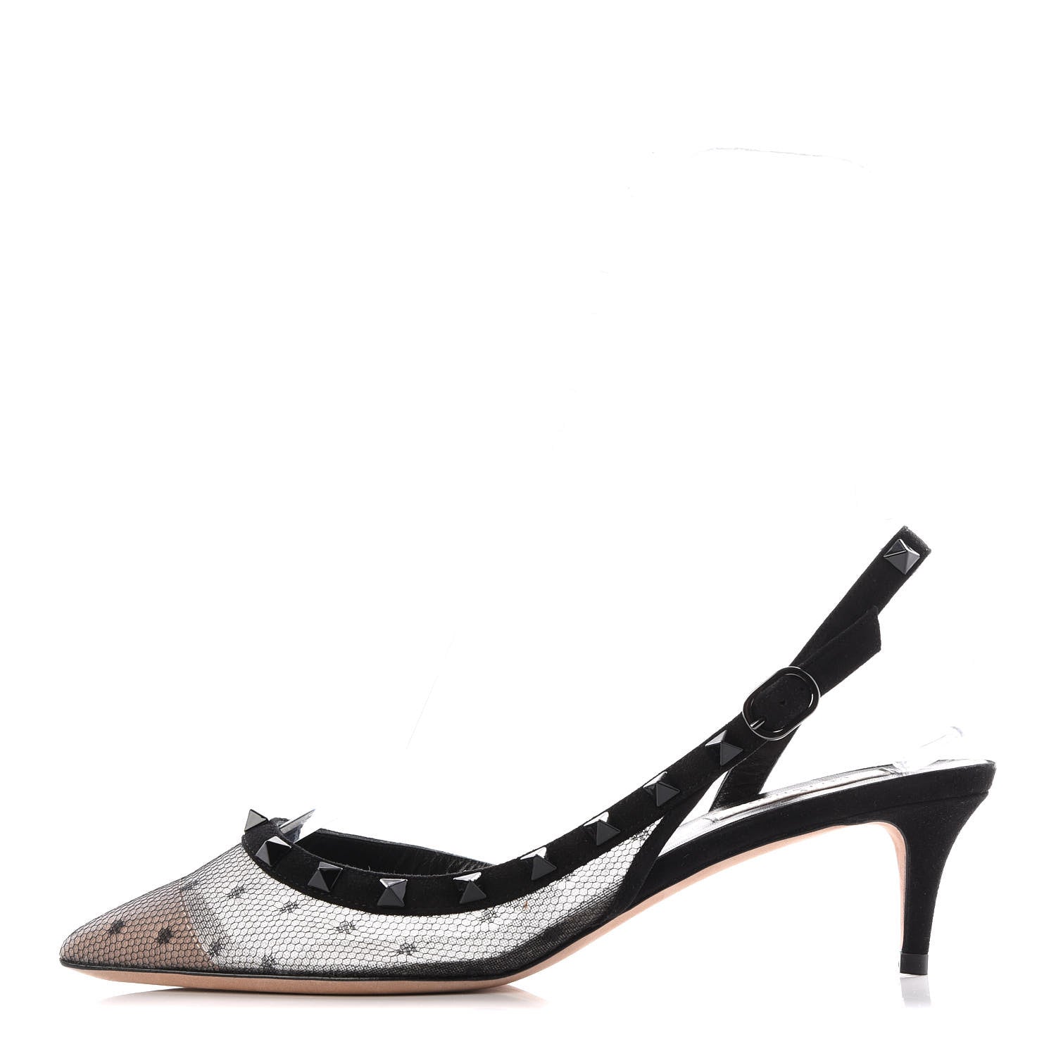 Valentino Garavani Mesh Point d'Esprit Rockstud Half D'Orsay Slingback 50mm Pumps 38 Black 1 of 8