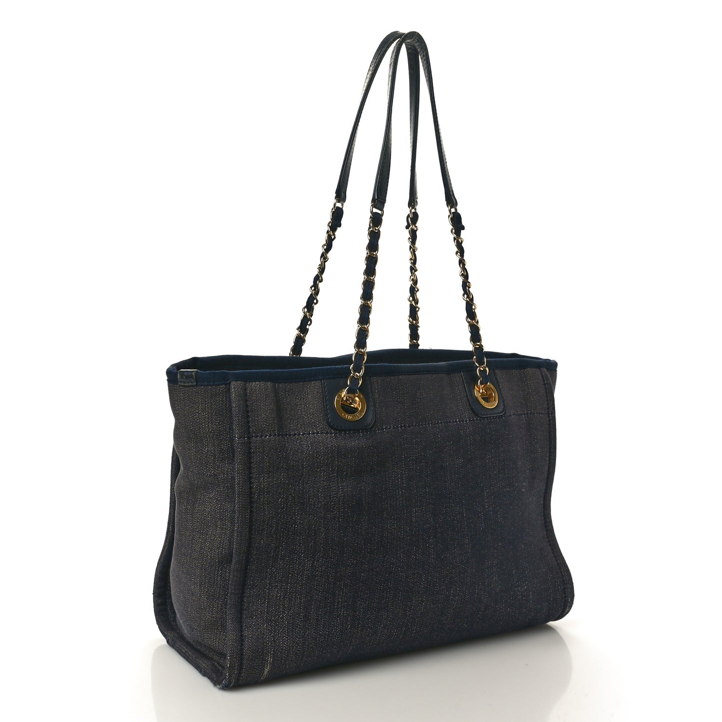 Lurex Canvas Small Deauville Tote Navy Blue Gold