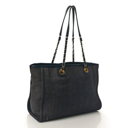 Chanel Lurex Canvas Small Deauville Tote Navy Blue Gold 2 of 12