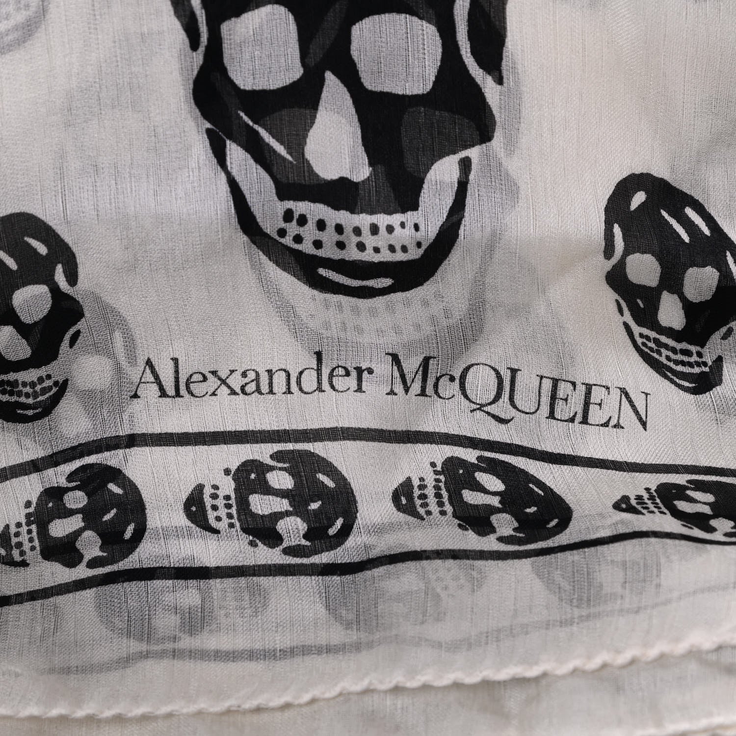 Alexander McQueen Silk Chiffon Skull Scarf Ivory Black 3 of 3