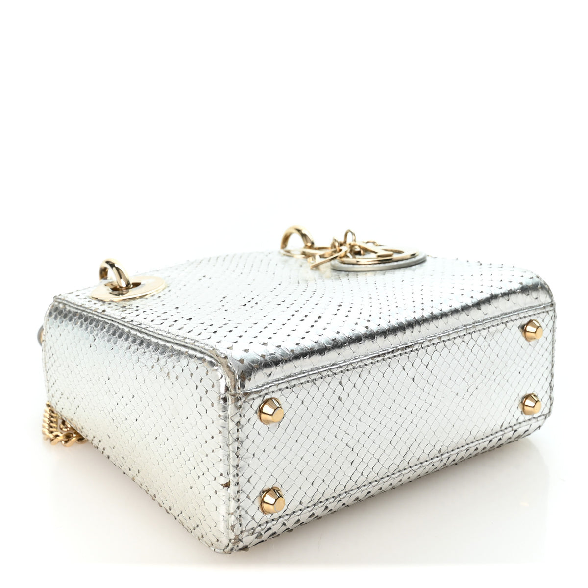Metallic Snakeskin Mini Lady Dior Silver