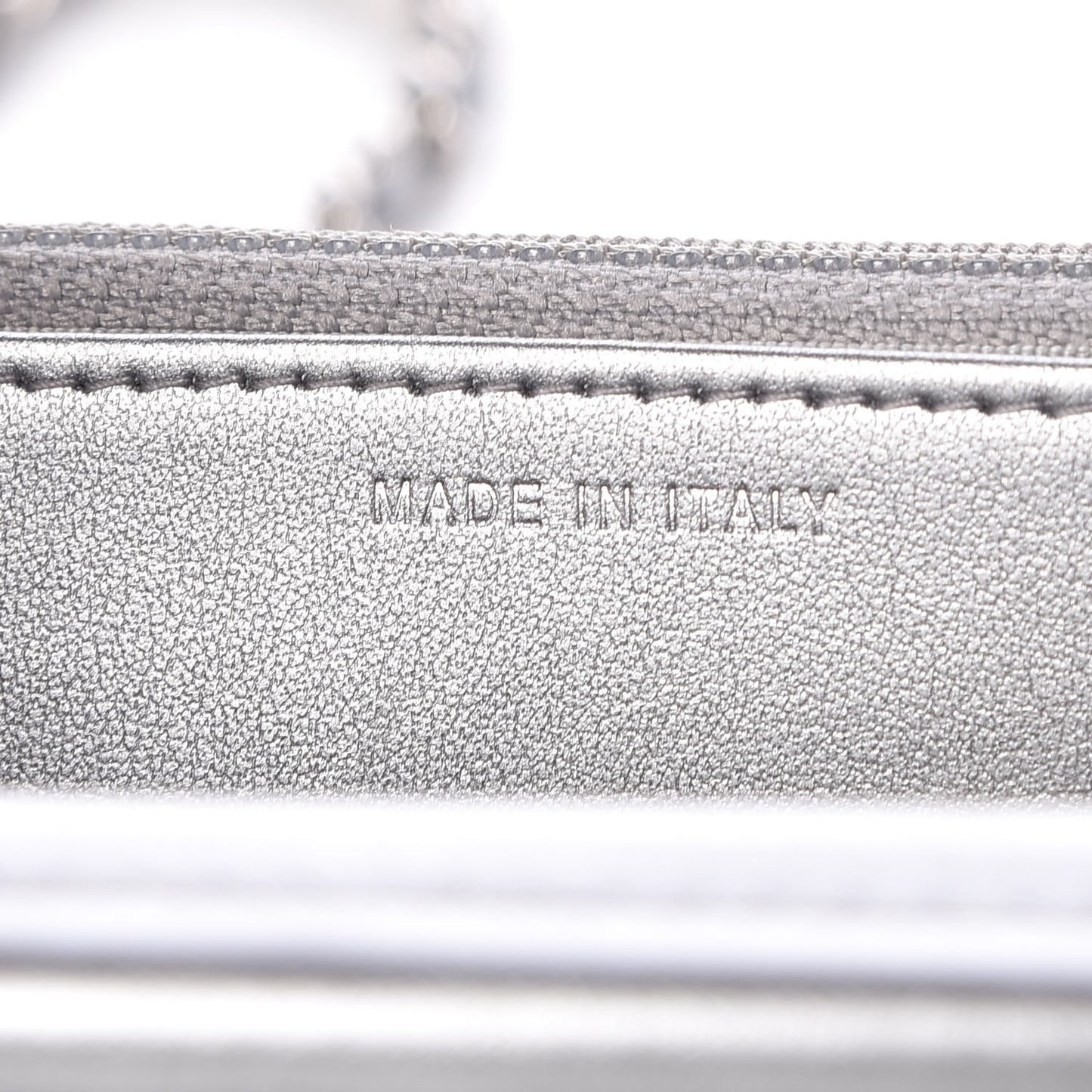 Patent Metallic Crumpled Calfskin Chevron Quilted Wallet On Chain WOC Silver