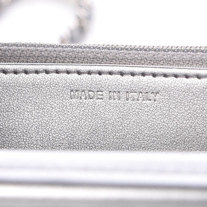 Chanel Patent Metallic Crumpled Calfskin Chevron Quilted Wallet On Chain WOC Silver 7 of 9
