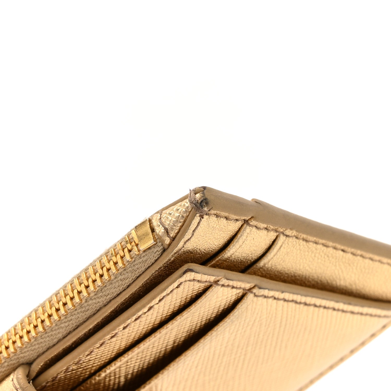 Prada Metallic Saffiano City Calf Triangle Card Holder Gold 8 of 8