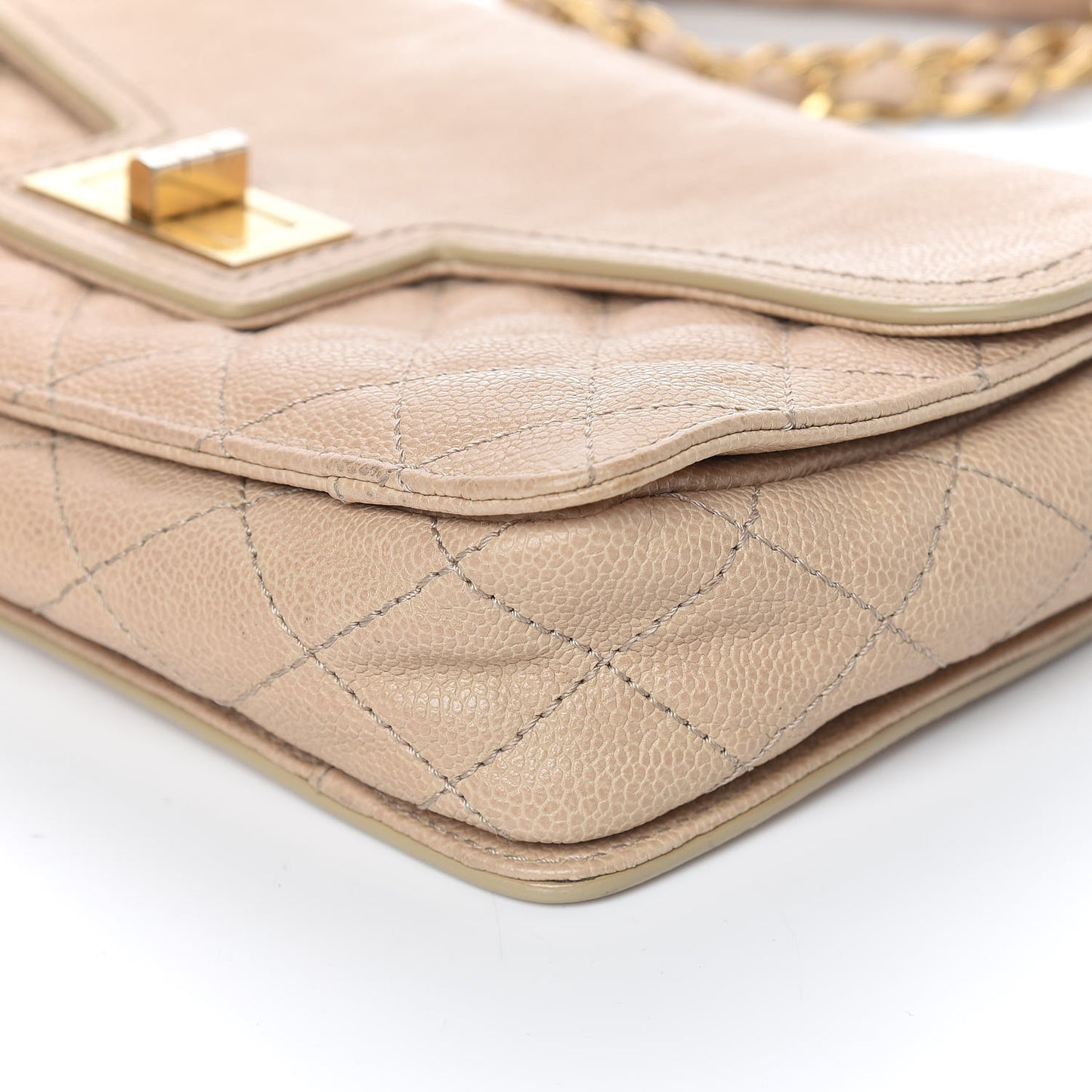 Caviar Quilted Medium Mademoiselle Flap Beige