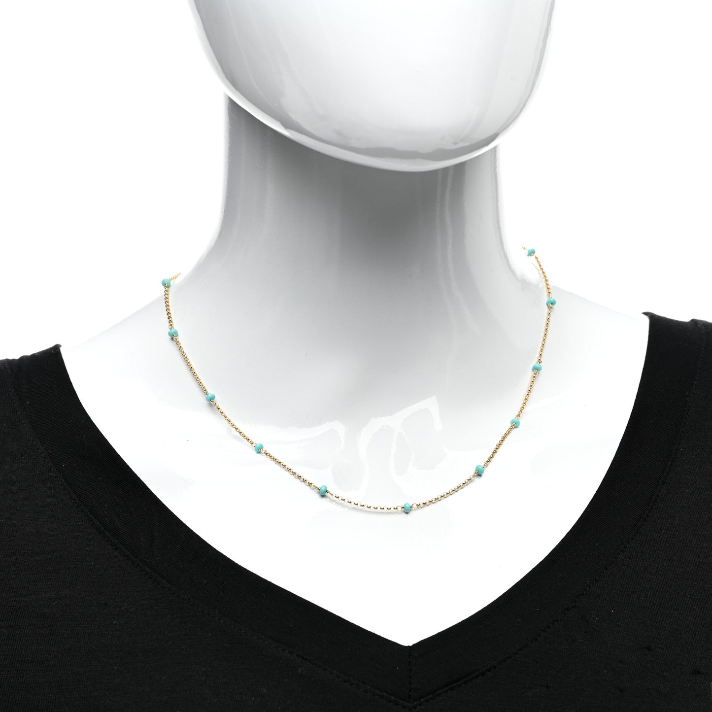 18K Yellow Gold Turquoise Cable Collectibles Bead Station Necklace 18"