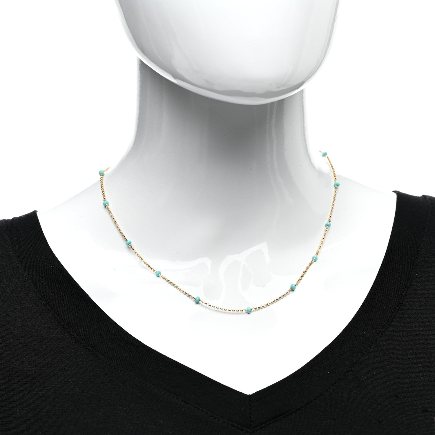 David Yurman 18K Yellow Gold Turquoise Cable Collectibles Bead Station Necklace 18" 2 of 4