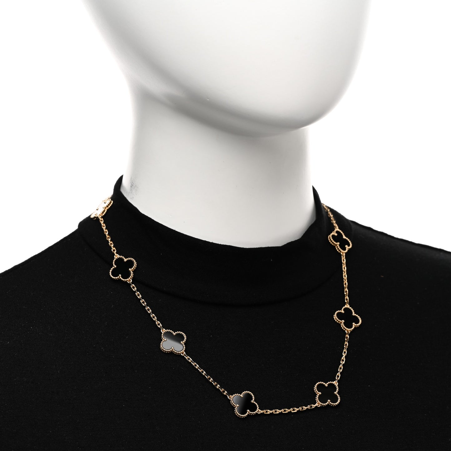 18K Yellow Gold Black Onyx 10 Motifs Vintage Alhambra Necklace