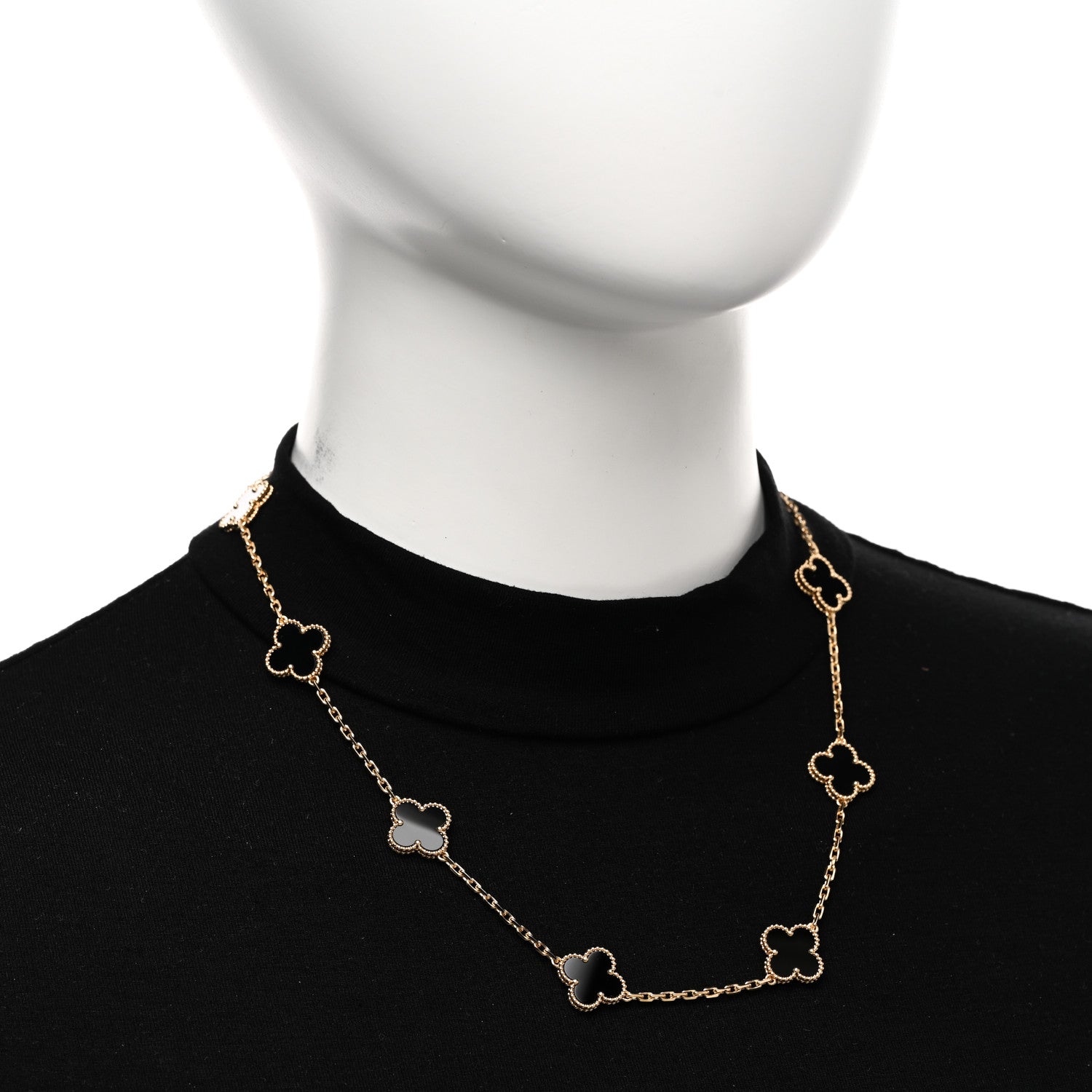 Van Cleef & Arpels 18K Yellow Gold Black Onyx 10 Motifs Vintage Alhambra Necklace 2 of 5
