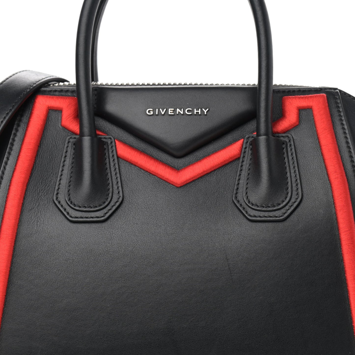 Calfskin Small Embroidered Frame Antigona Black Red