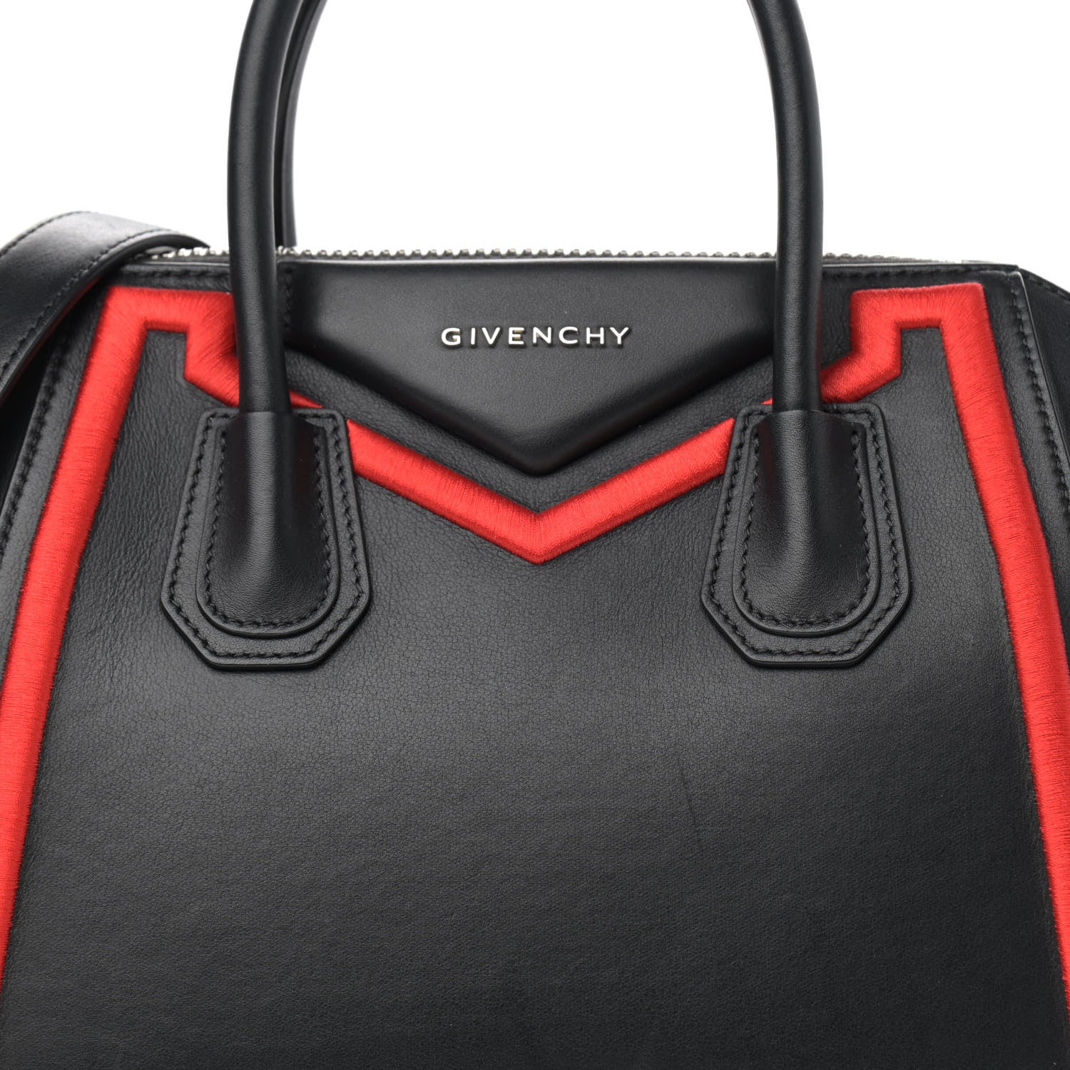 Givenchy Calfskin Small Embroidered Frame Antigona Black Red 8 of 11