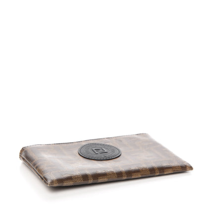 Fendi Glazed Fabric Vitello Century FF 1974 Stamp Patch XS FFreedom Flat Pouch Mogano Panna Black 3 of 6