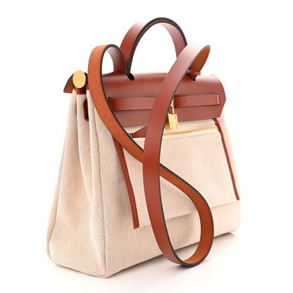 Hermes Vache Hunter Toile H Brides de Gala Herbag Zip Retourne 31 PM Cuivre Ecru Beige 4 of 13