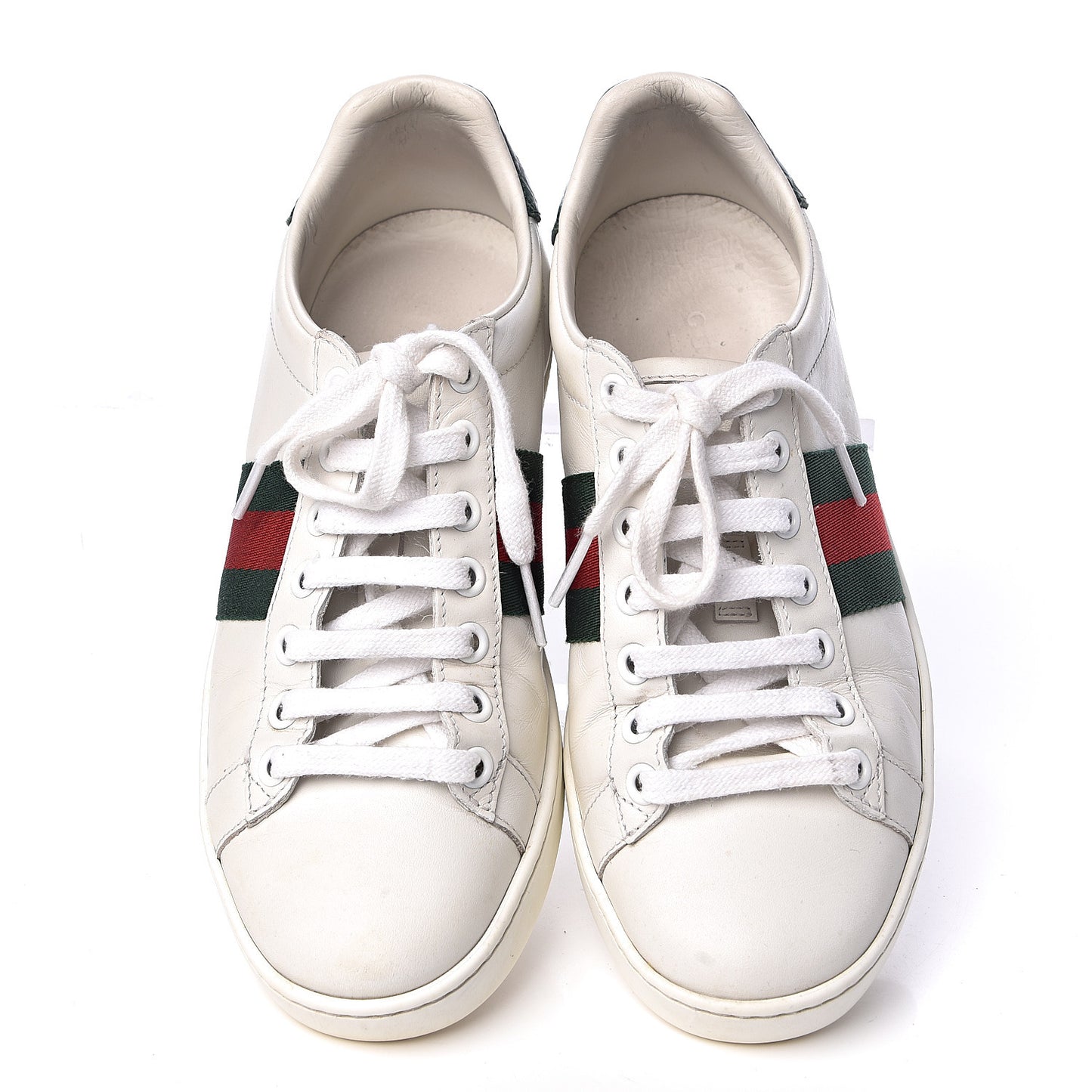 Calfskin Crocodile Web Womens Ace Sneakers 35 White Green
