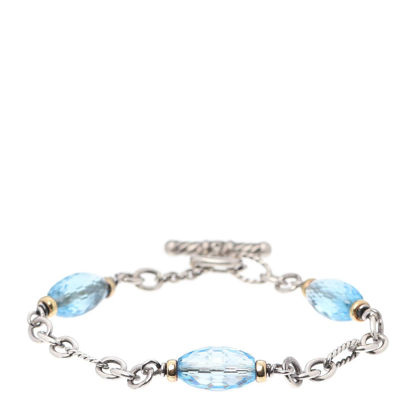 Sterling Silver 18K Yellow Gold Blue Topaz Figaro Bracelet