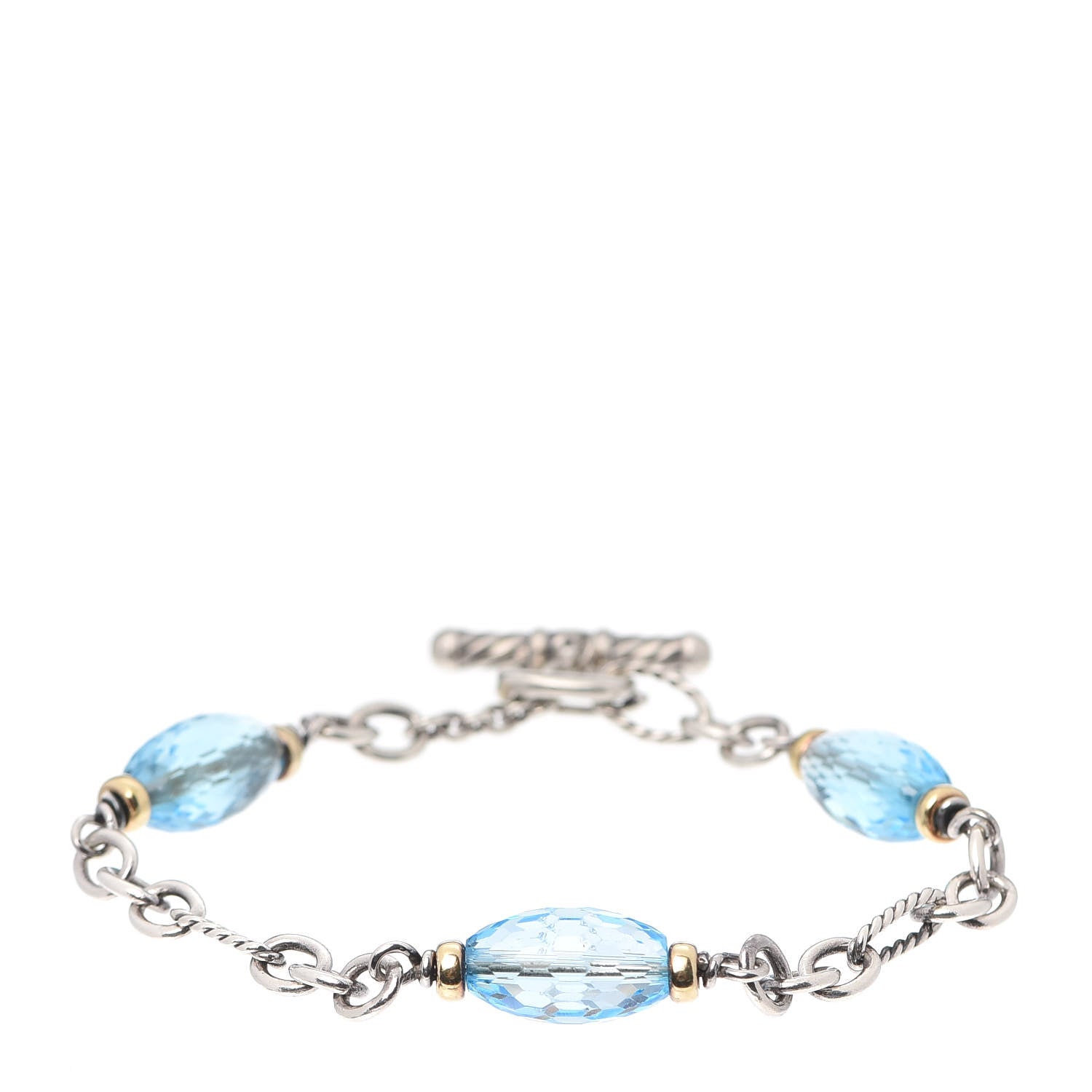 David Yurman Sterling Silver 18K Yellow Gold Blue Topaz Figaro Bracelet 1 of 5