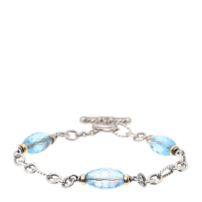 David Yurman Sterling Silver 18K Yellow Gold Blue Topaz Figaro Bracelet 1 of 5