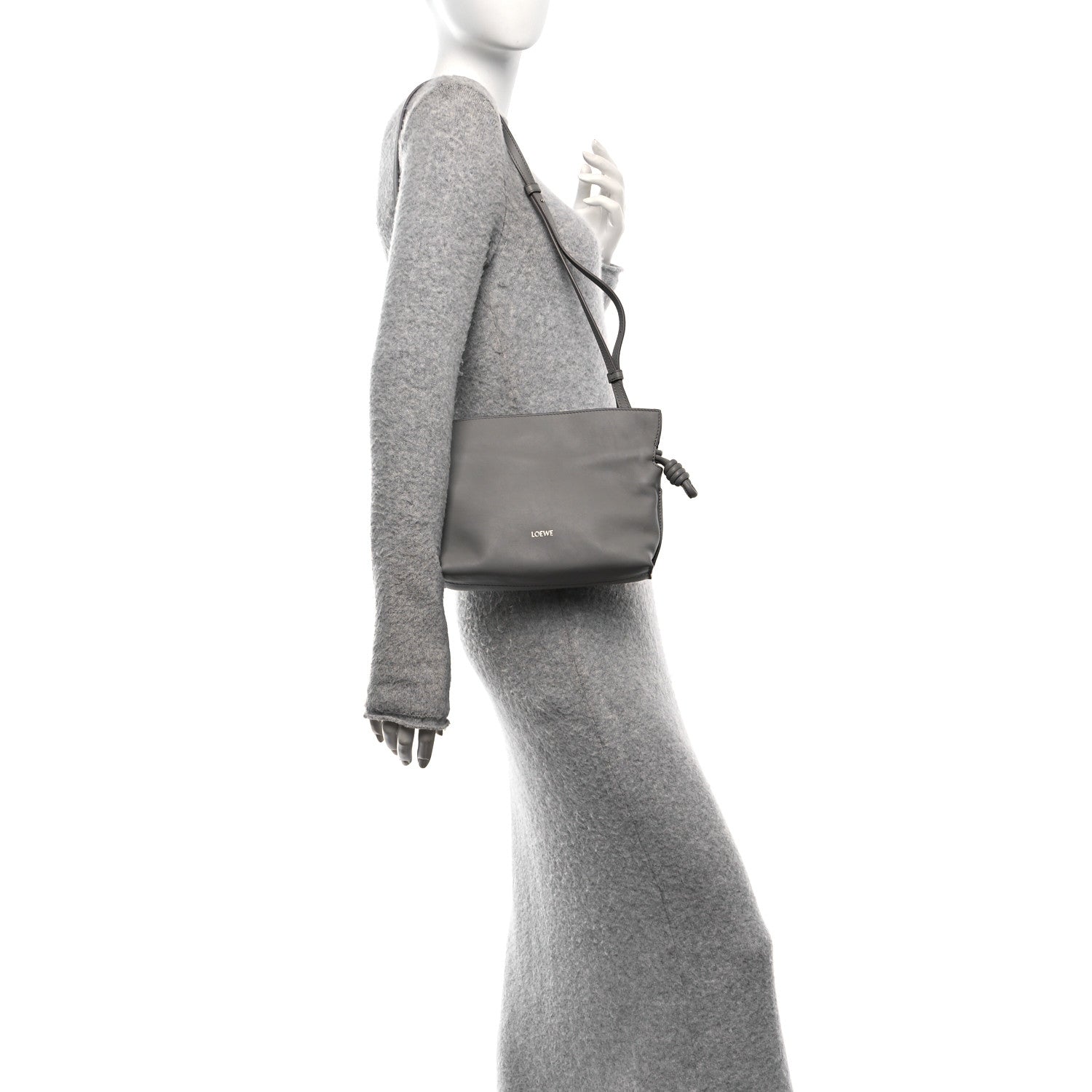Loewe Calfskin Mini Flamenco Knot Clutch Pearl Grey 3 of 17
