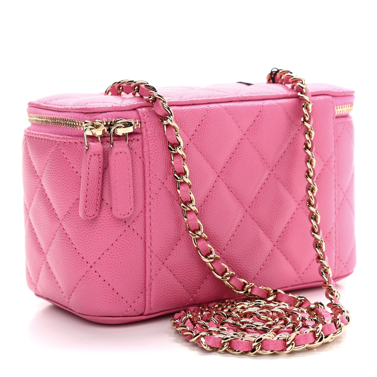 Caviar Quilted Small Vanity Case With Chain Pink
