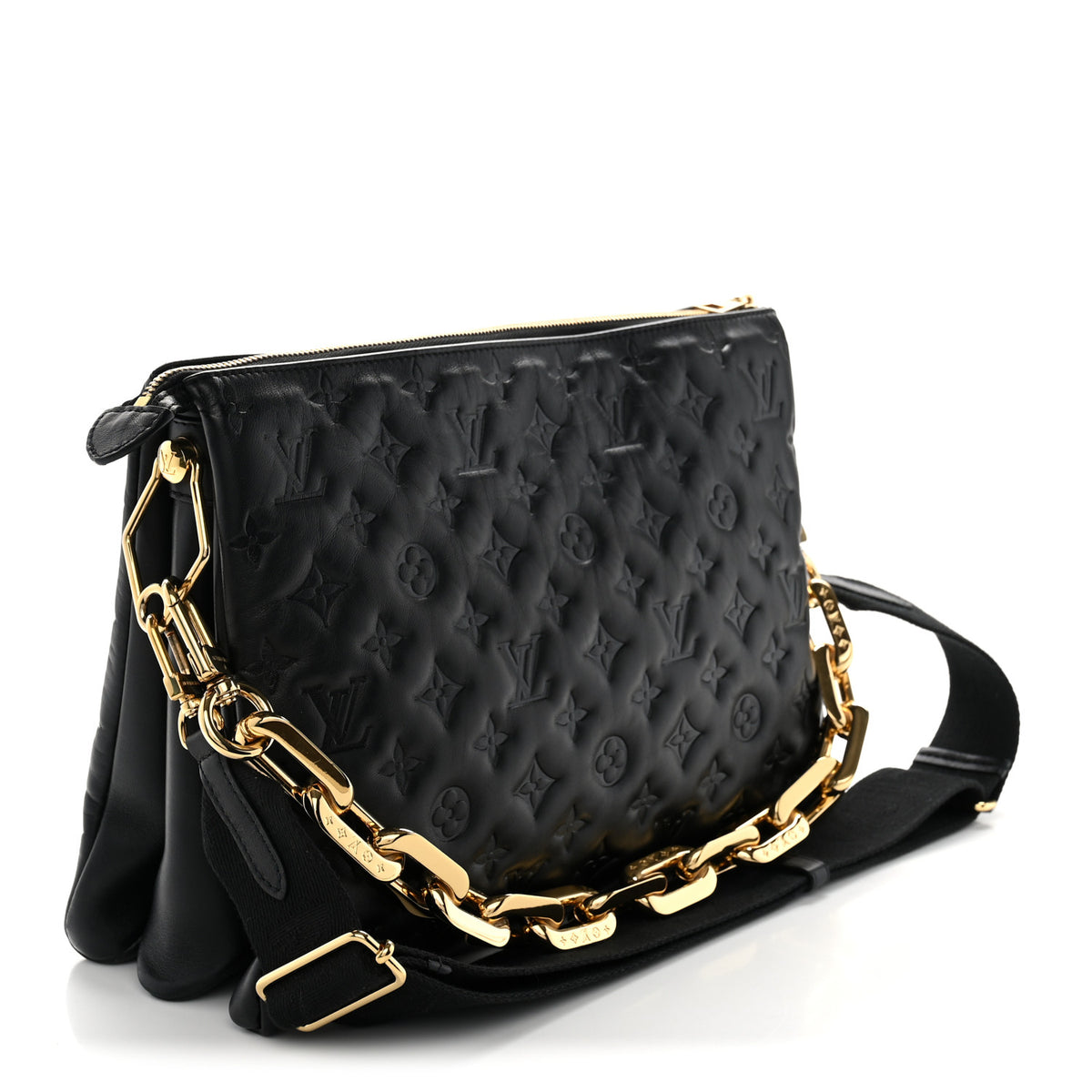 Louis Vuitton Lambskin Embossed Monogram Coussin MM Black 3 of 9