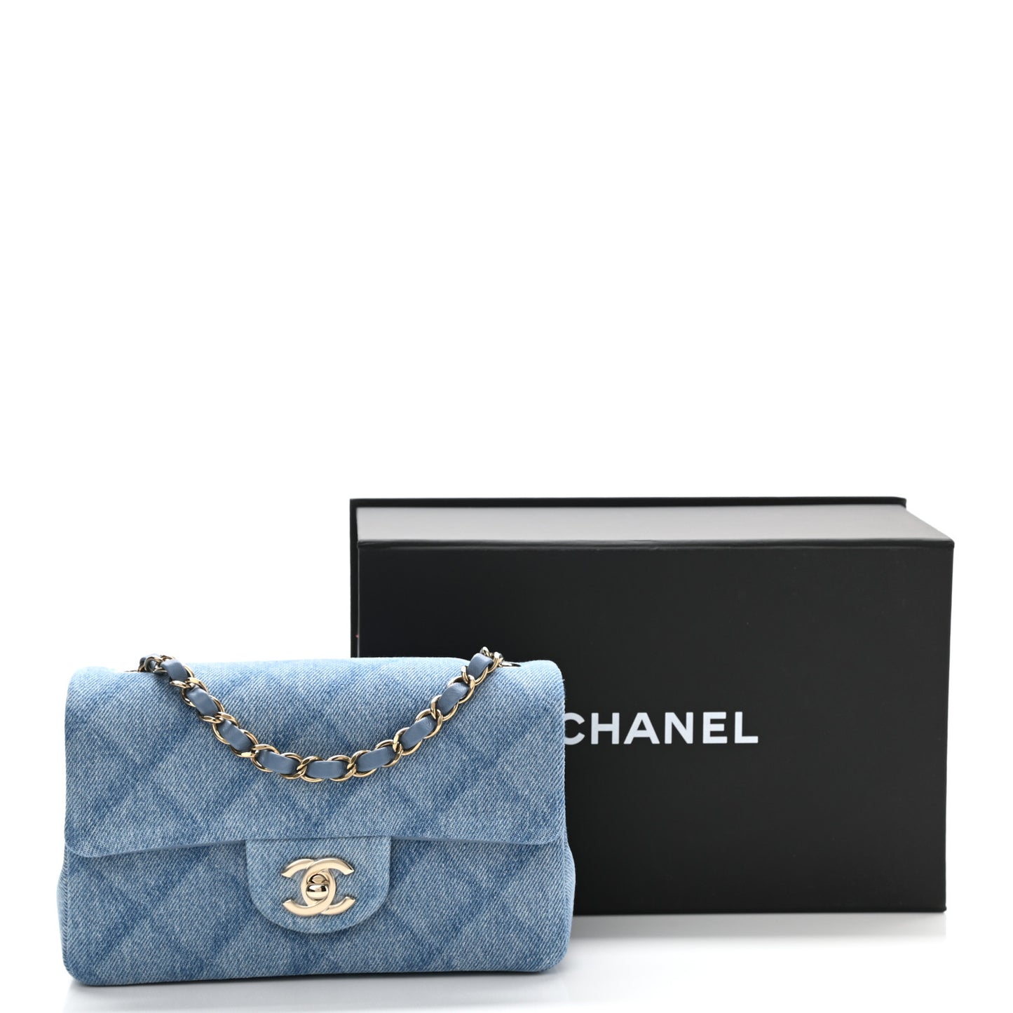 Denim Quilt Print Mini Rectangular Flap Light Blue