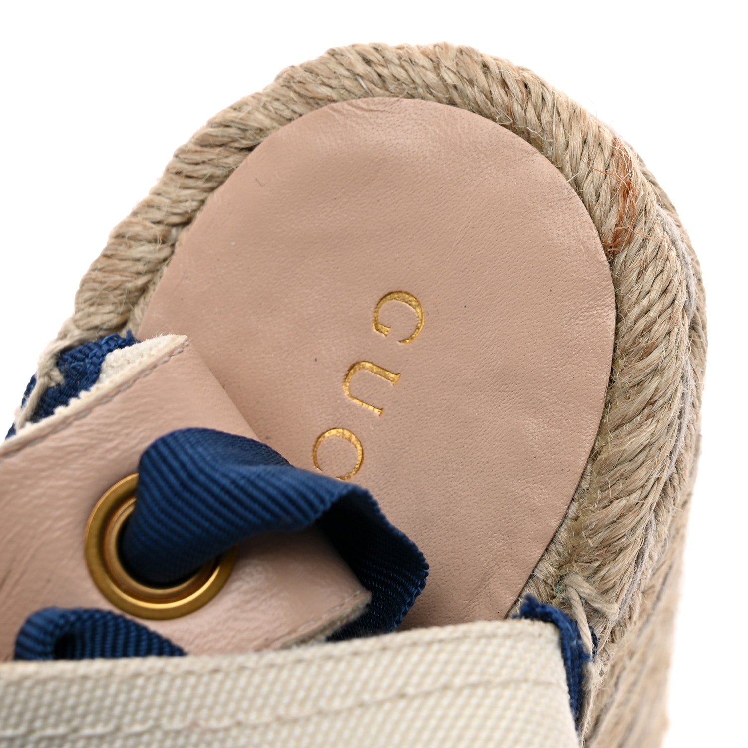Gucci Canvas GG Ankle Wrap Platform Espadrille Wedges 37 Mystic White Royale Blue 10 of 12